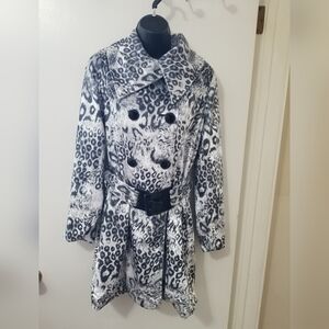 Cartise Black & White Brushed fabric Shimmer Coat | S | Belted Statement Coat